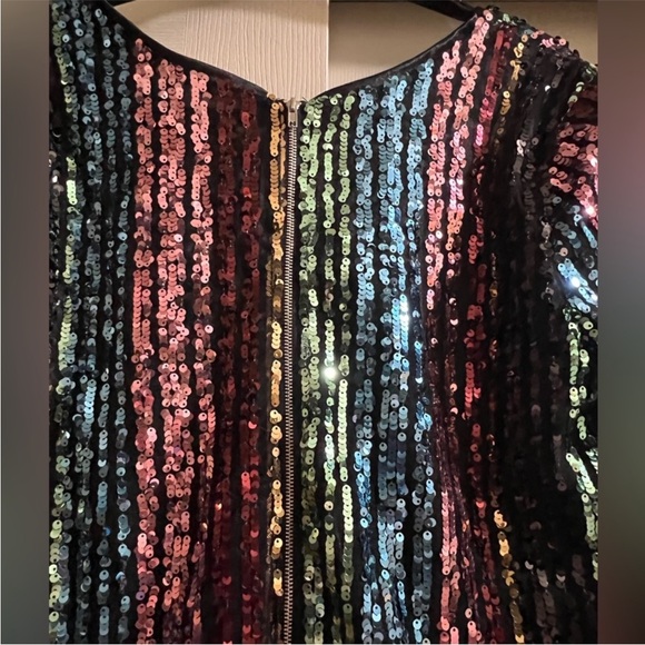 Black Firework Wonders Multi Color Striped Sequin Shift Dress, fully lined, NWT - Picture 7 of 10